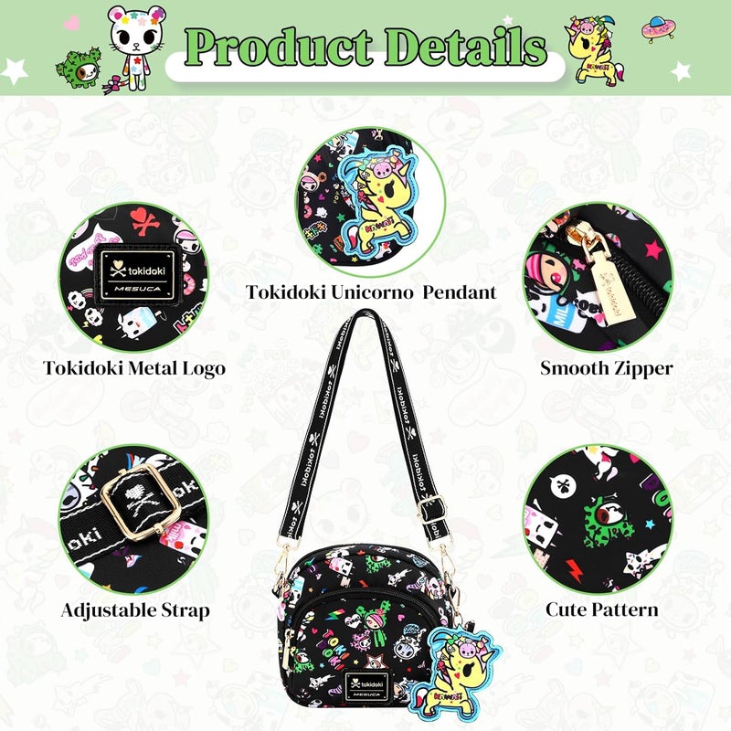 Tokidoki حقيبة كتف صغيرة مع سلسلة مفاتيح يونيكورن حقيبة صغيرة لطيفة هدية للفتيات المراهقات للتسوق والسفر - Image 4